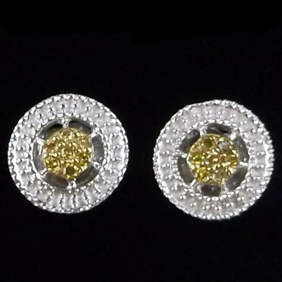 New Sterling Silver Designer Yellow Sapphire Stud Earrings - Picture 1 of 2